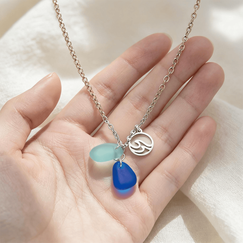 Ocean Wave Charm Cobalt & Aqua Sea Glass Necklace - image 5