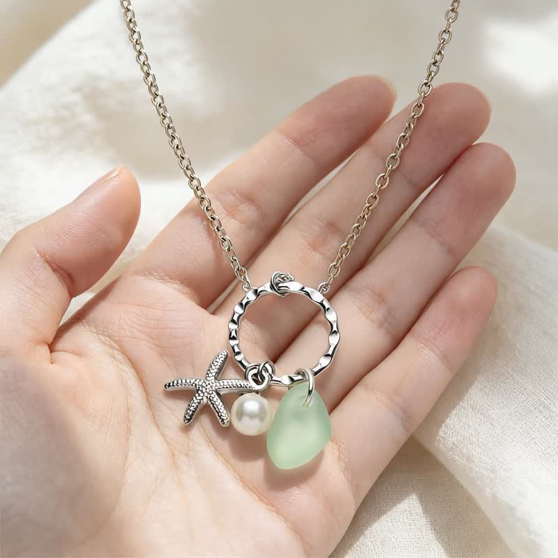 Beachy Light Green Sea Glass & Starfish Charm Necklace - image 4