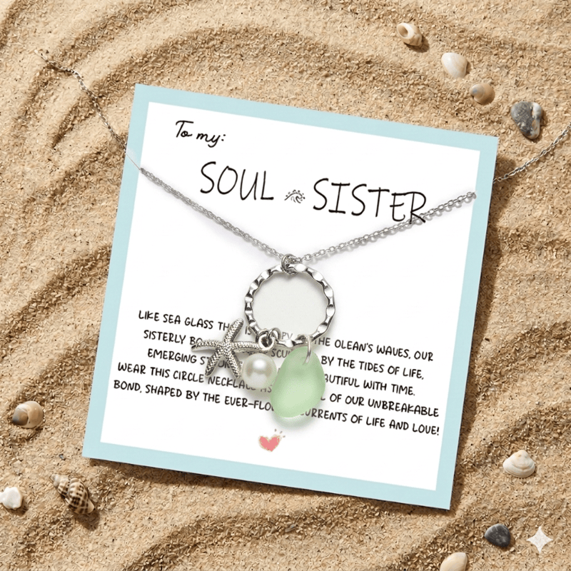 Beachy Light Green Sea Glass & Starfish Charm Necklace - image 2