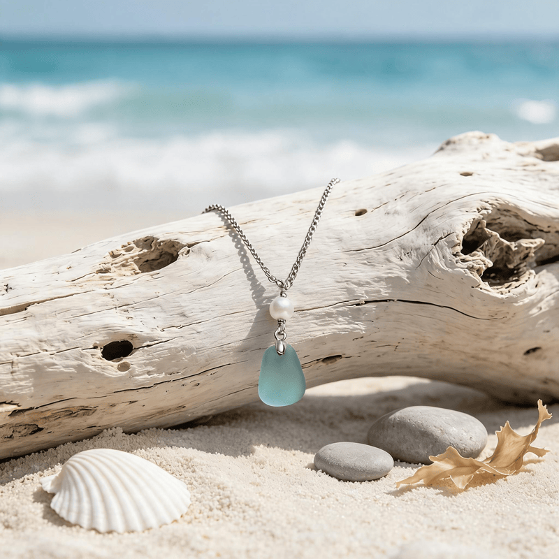 FREE Today: Delicate Seafoam Sea Glass Necklace With Pearl - image 4