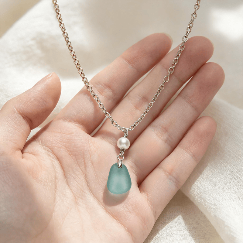 FREE Today: Delicate Seafoam Sea Glass Necklace With Pearl - image 6