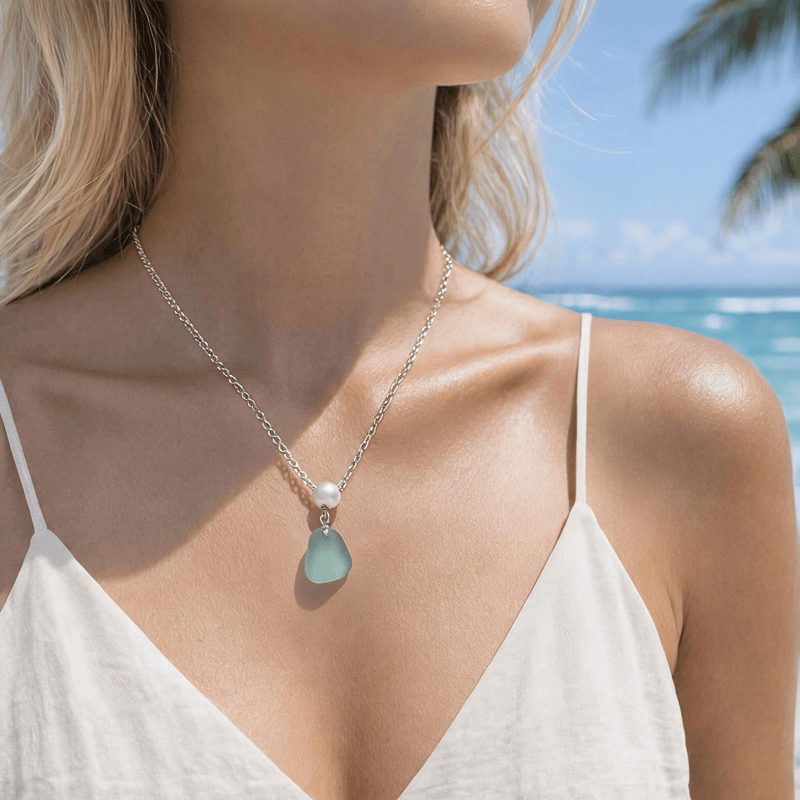 FREE Today: Delicate Seafoam Sea Glass Necklace With Pearl - image 7