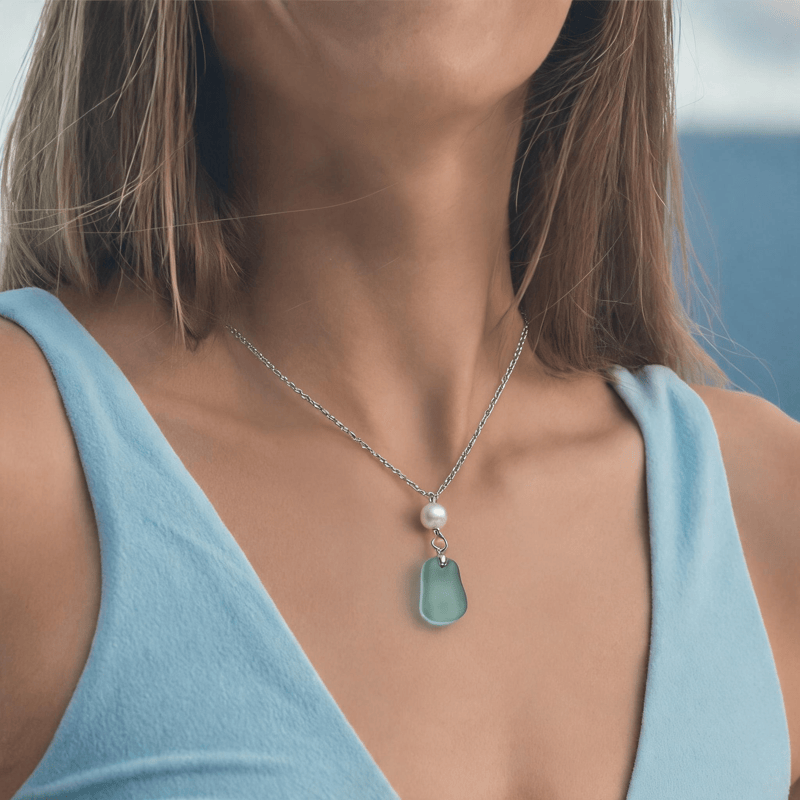 FREE Today: Delicate Seafoam Sea Glass Necklace With Pearl - image 1