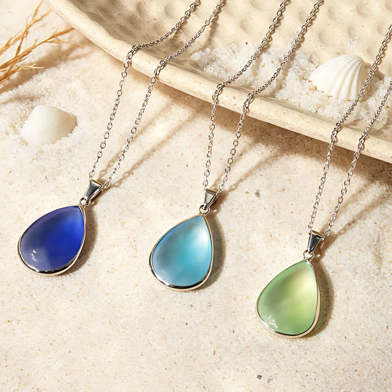 Silver Framed Teardrop Sea Glass Pendant Necklace - image 0