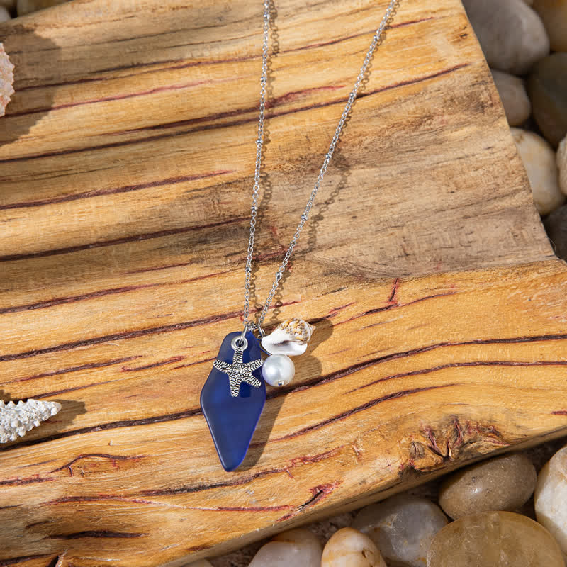 FREE Today: Nautical Themed Charms & Pearls Sea Glass Necklace - Blue Diamond - image 5