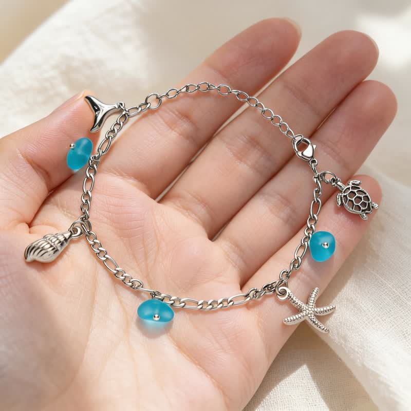 Turquoise Sea Glass Bracelet With Ocean Element Charm - image 5