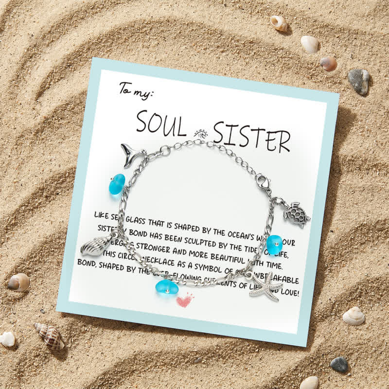 Turquoise Sea Glass Bracelet With Ocean Element Charm - image 2