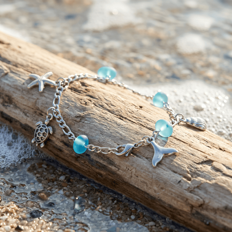 Turquoise Sea Glass Bracelet With Ocean Element Charm - image 4