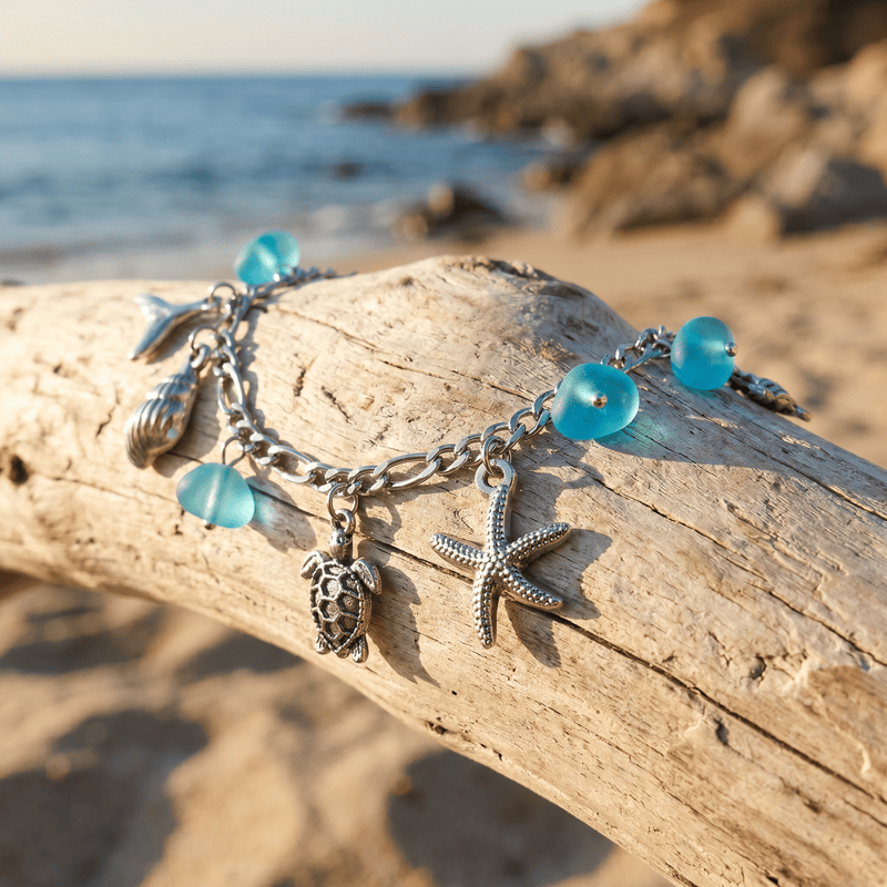 Turquoise Sea Glass Bracelet With Ocean Element Charm - image 3