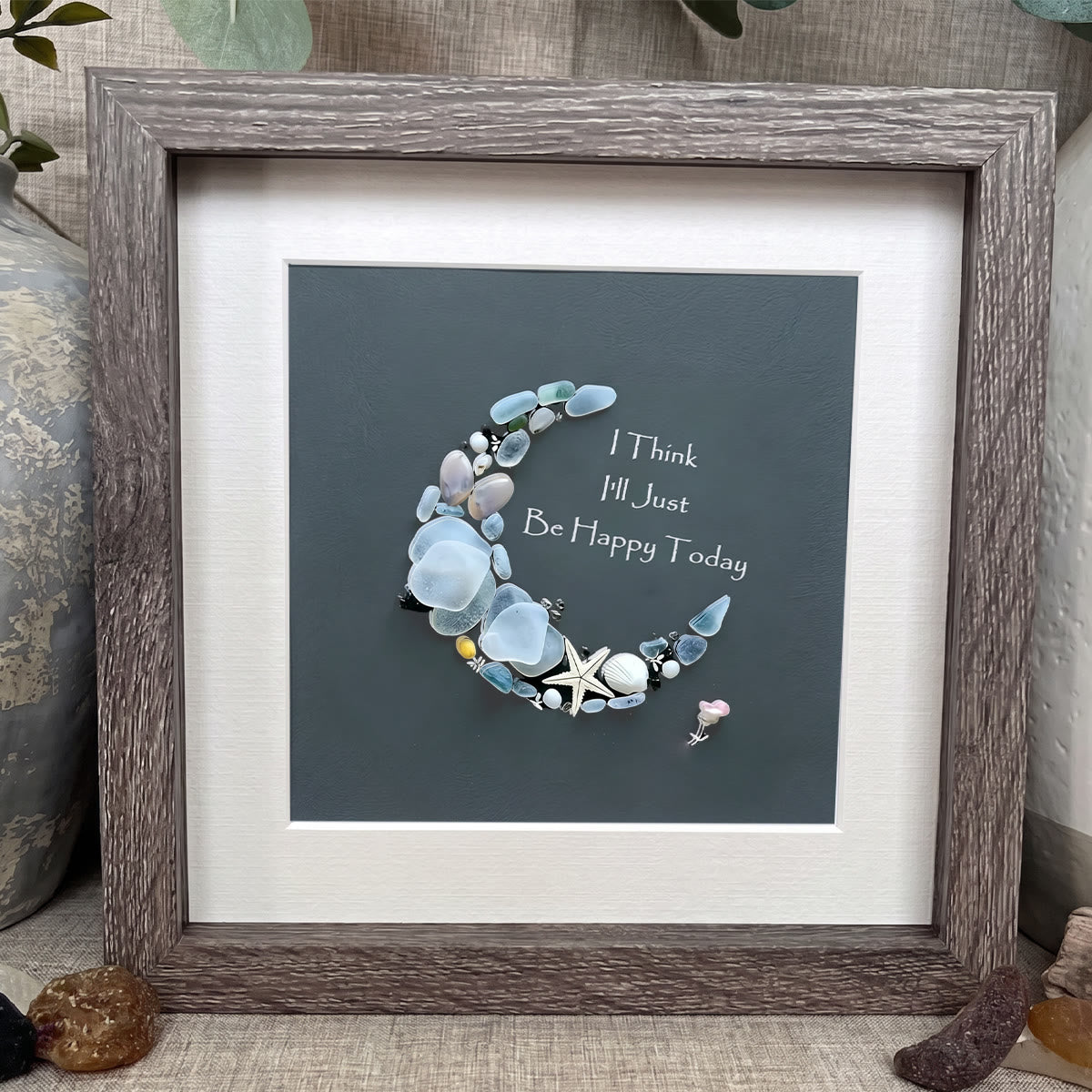 Be Happy Today Crescent Moon Sea Glass Framed Art - image 3