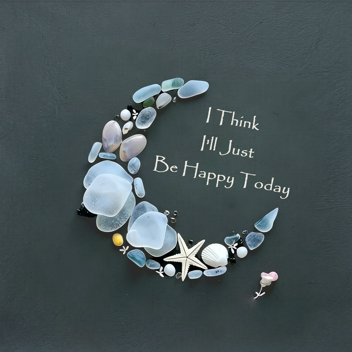 Be Happy Today Crescent Moon Sea Glass Framed Art - Seaglass Card - 8" X 8" - image 1