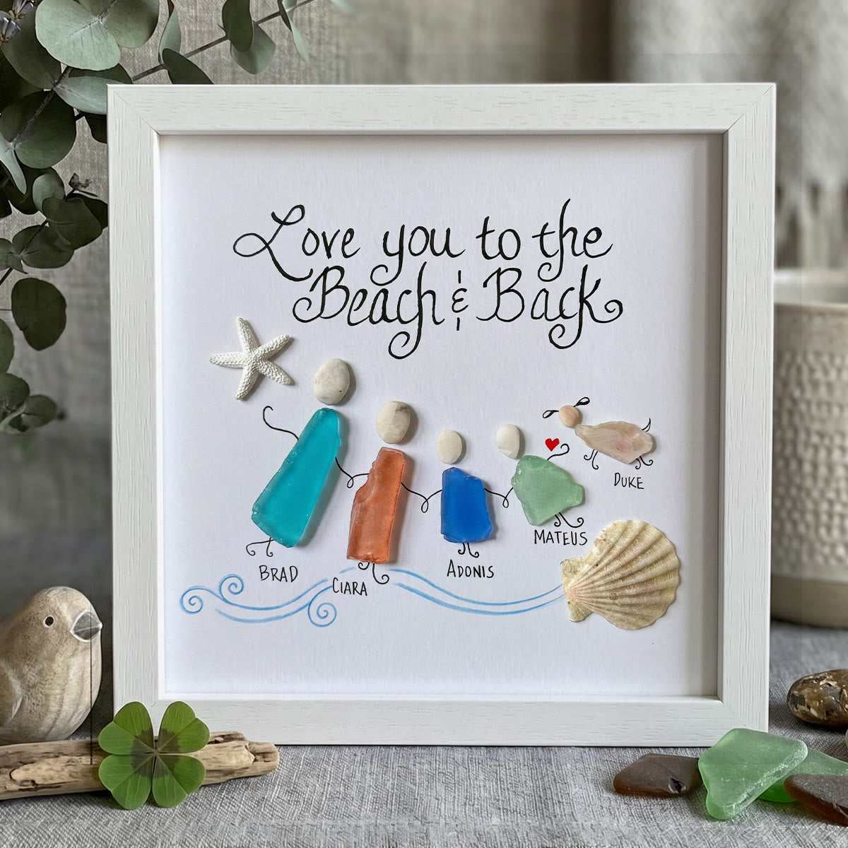 Love You to the Beach & Back Custom Name Sea Glass Framed Art - White - 8" X 8" - image 7