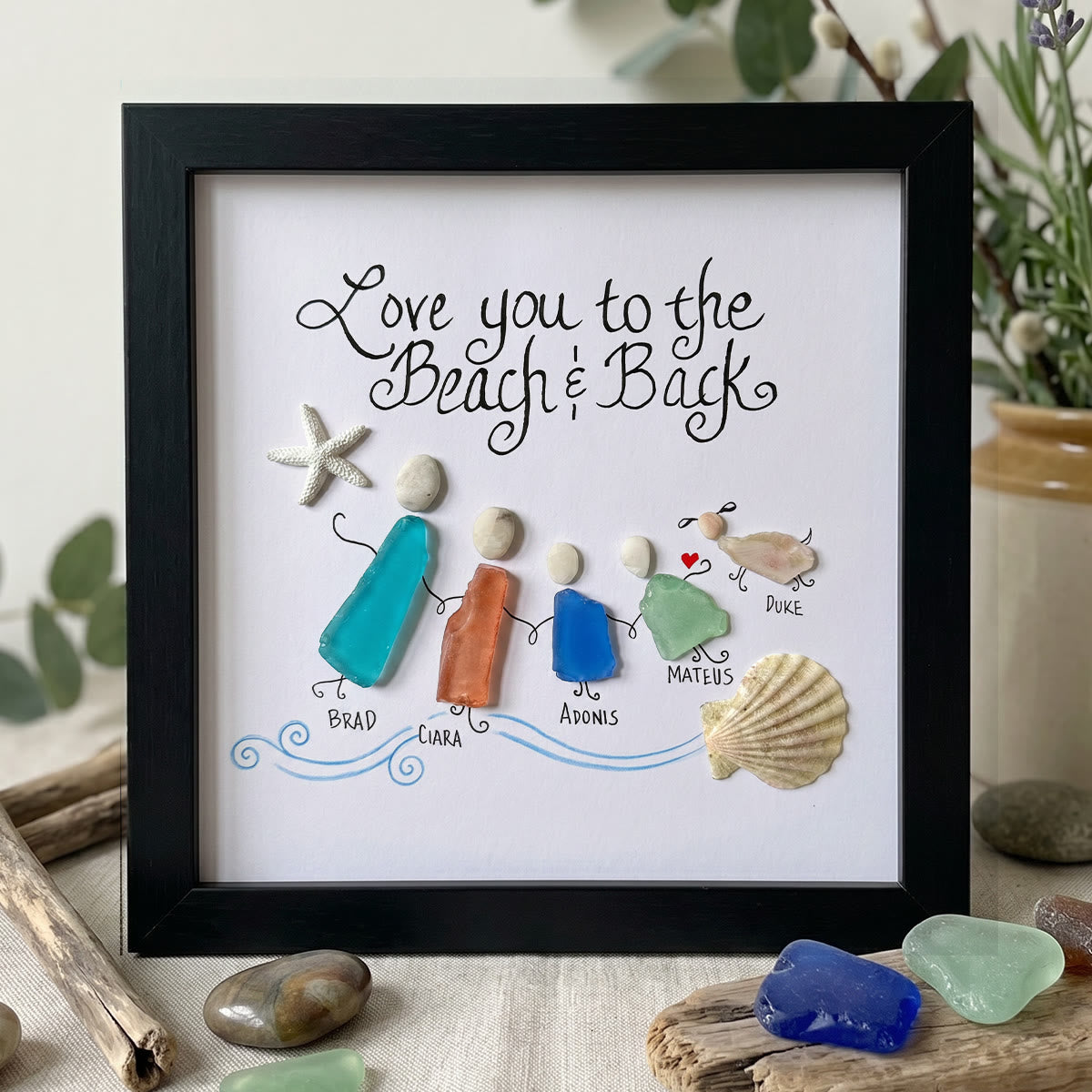 Love You to the Beach & Back Custom Name Sea Glass Framed Art - Black - 8" X 8" - image 6