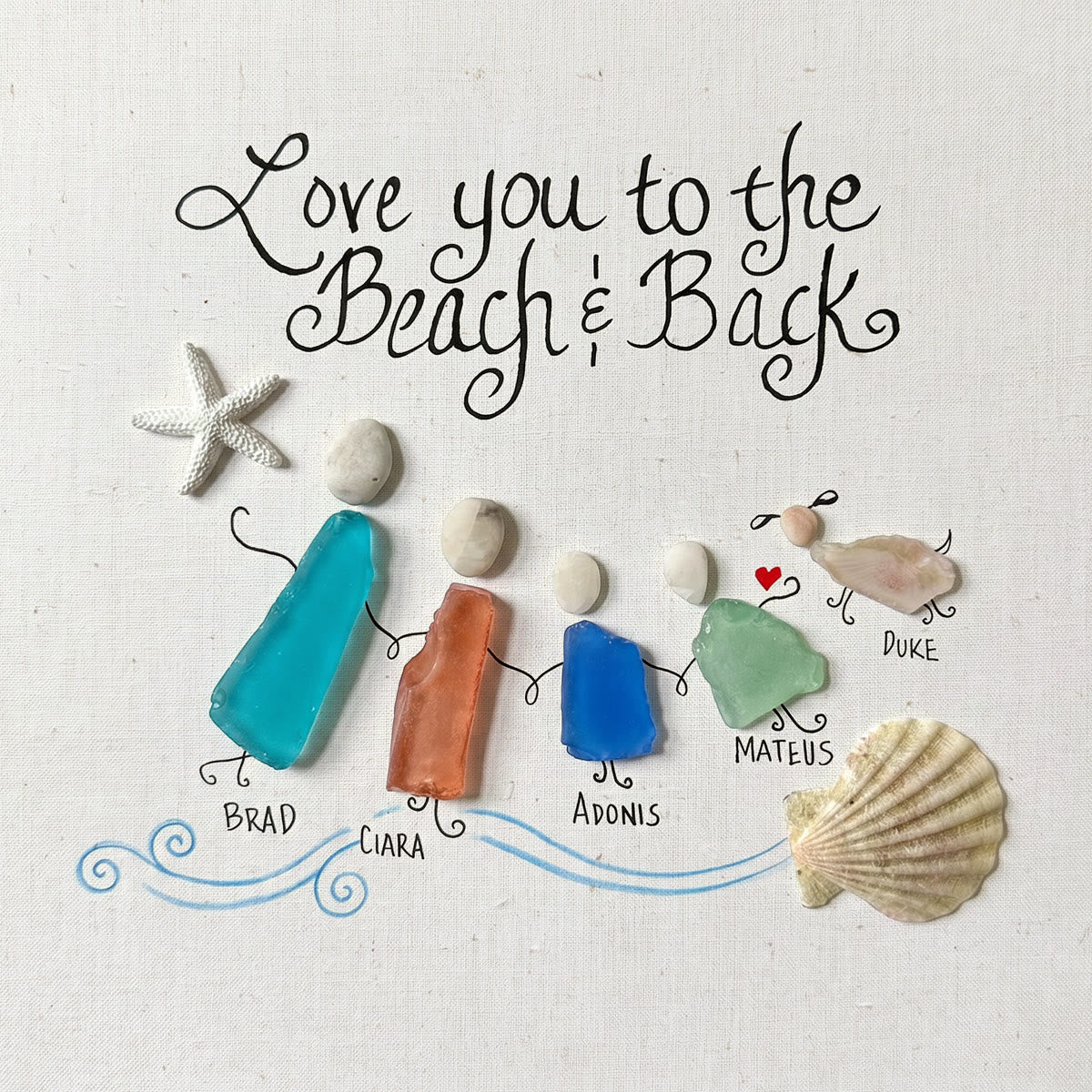 Love You to the Beach & Back Custom Name Sea Glass Framed Art - Seaglass Card - 8" X 8" - image 1