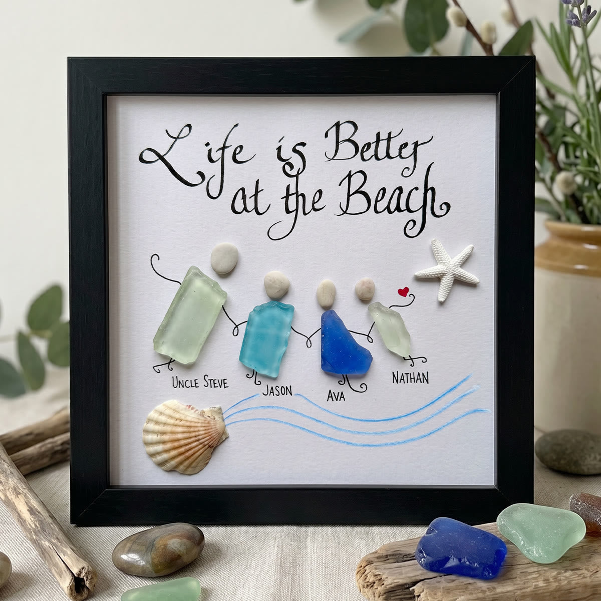 Life Is Better At The Beach Custom Family Name Sea Glass Framed Art - Black - 8" X 8" - image 6