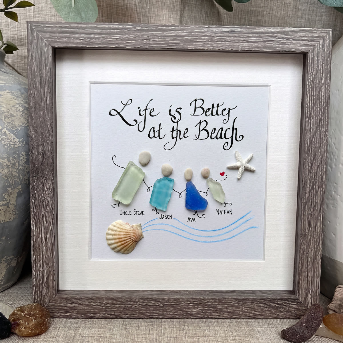 Life Is Better At The Beach Custom Family Name Sea Glass Framed Art - image 3