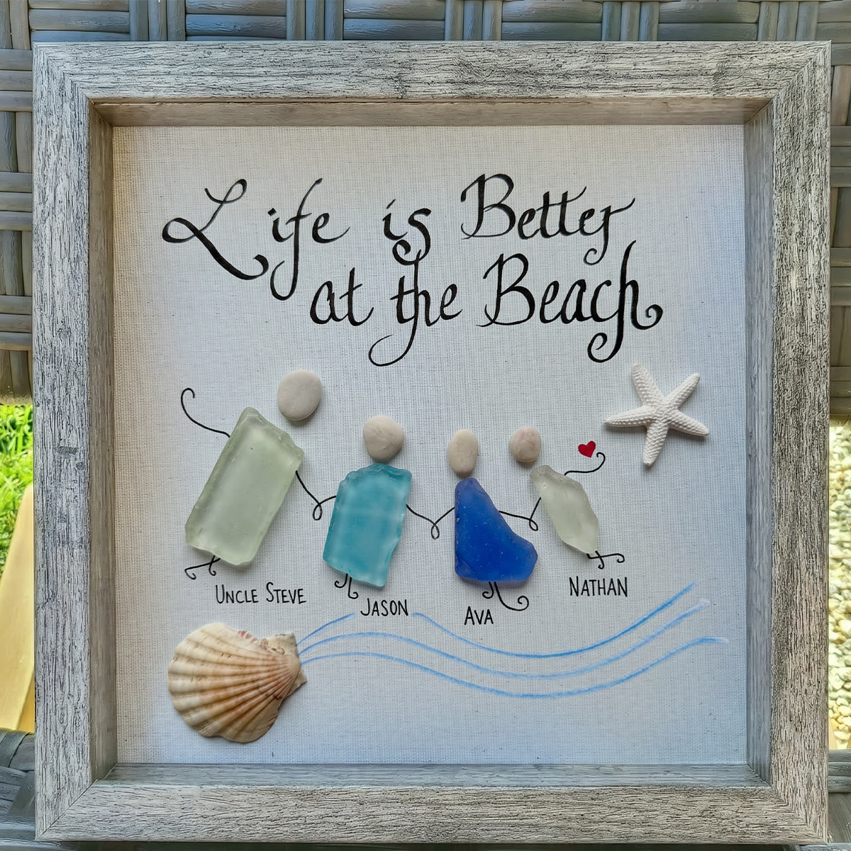 Life Is Better At The Beach Custom Family Name Sea Glass Framed Art - image 0