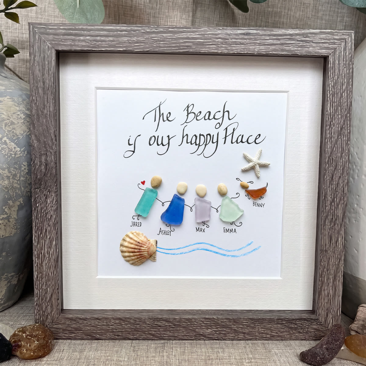 Our Happy Place Custom Family Name Sea Glass Framed Art - image 0
