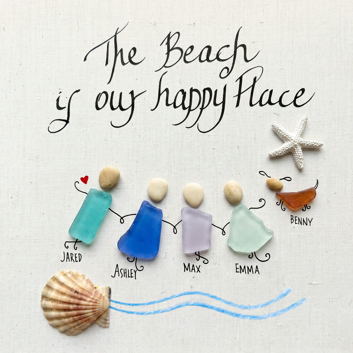 Our Happy Place Custom Family Name Sea Glass Framed Art - Seaglass Card - 8" X 8" - image 1