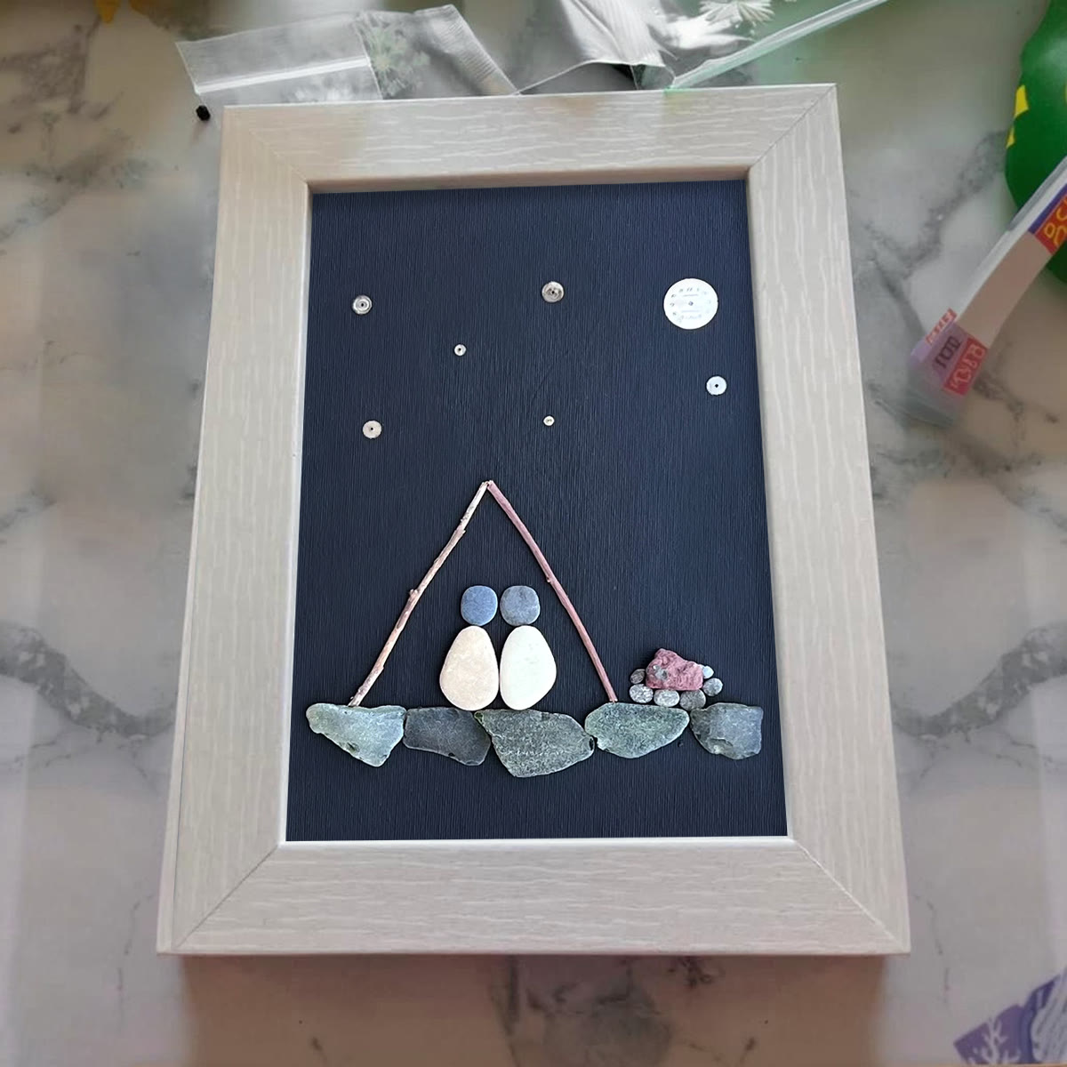 Starry Night Romantic Camping Sea Glass Framed Art - image 4