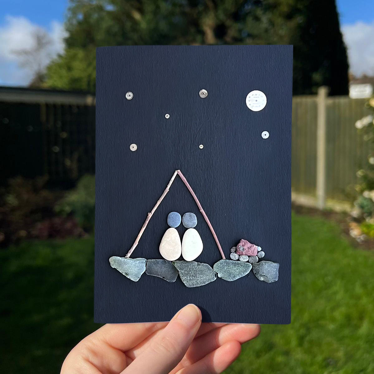 Starry Night Romantic Camping Sea Glass Framed Art - Seaglass Card - 8" X 6" - image 1