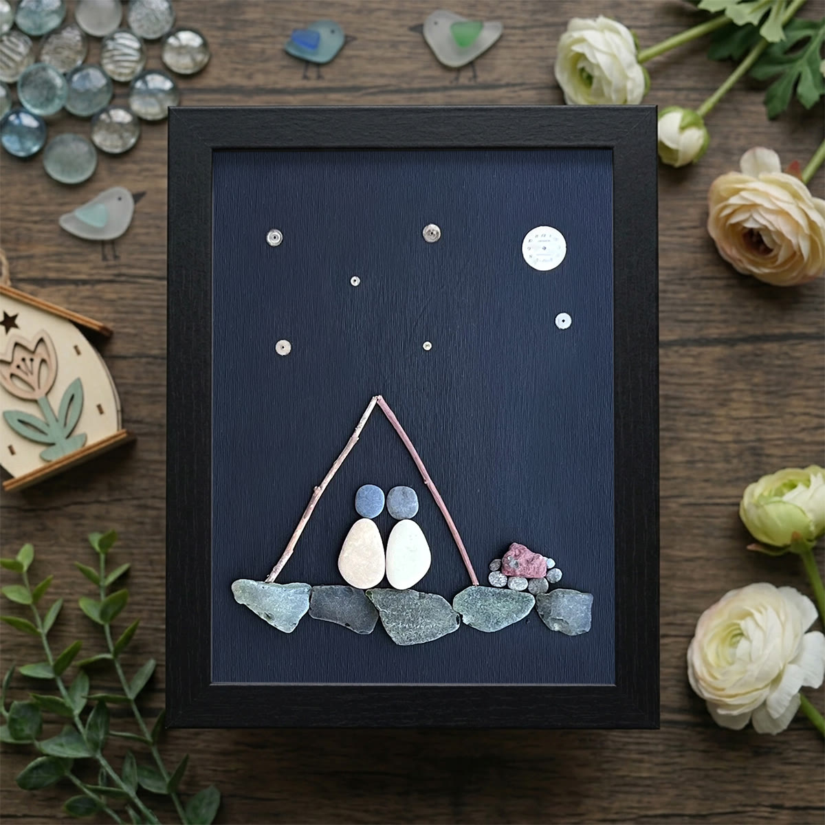 Starry Night Romantic Camping Sea Glass Framed Art - Black - 8" X 6" - image 8