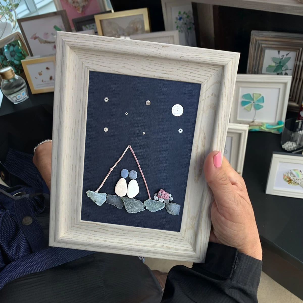 Starry Night Romantic Camping Sea Glass Framed Art - image 0
