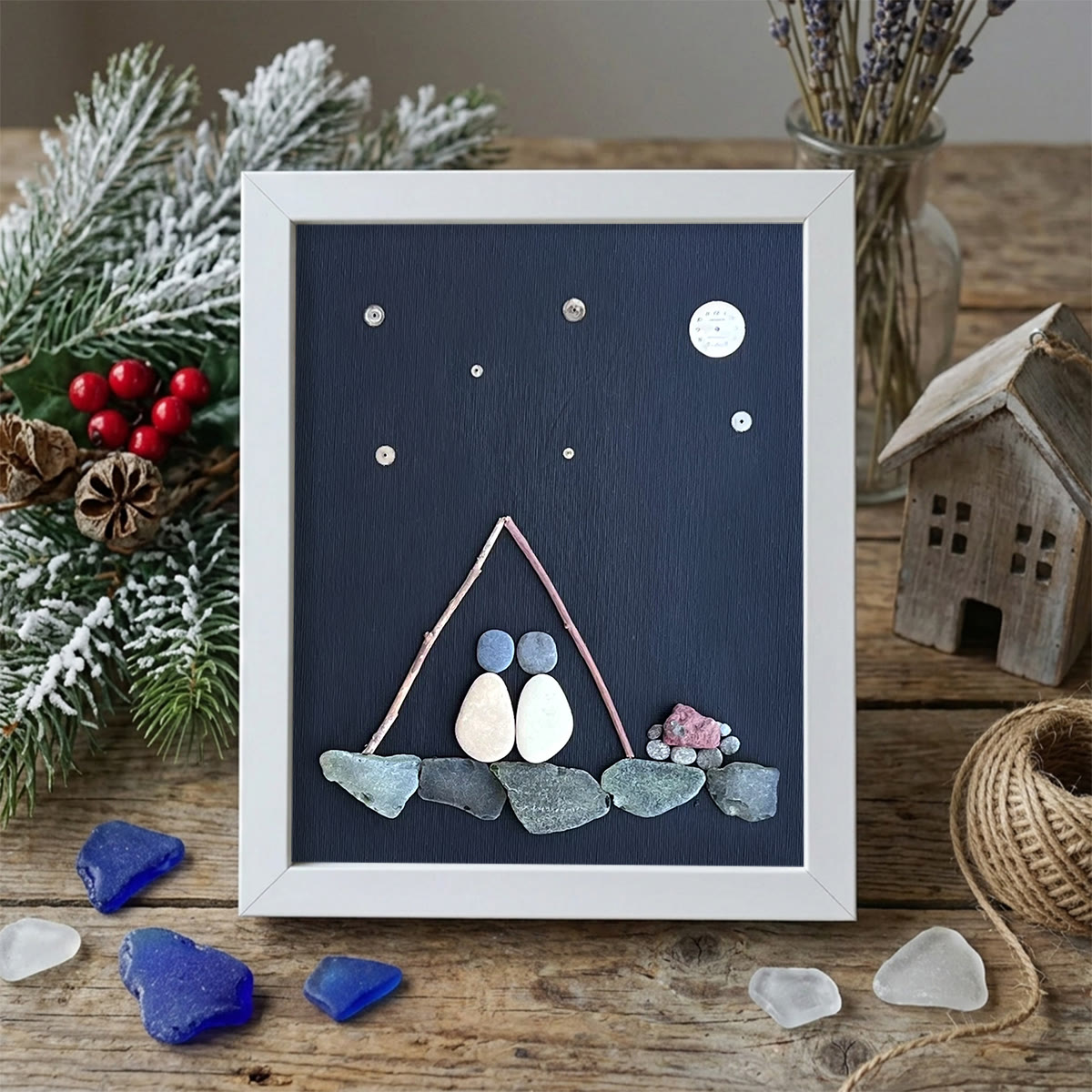 Starry Night Romantic Camping Sea Glass Framed Art - White - 8" X 6" - image 9