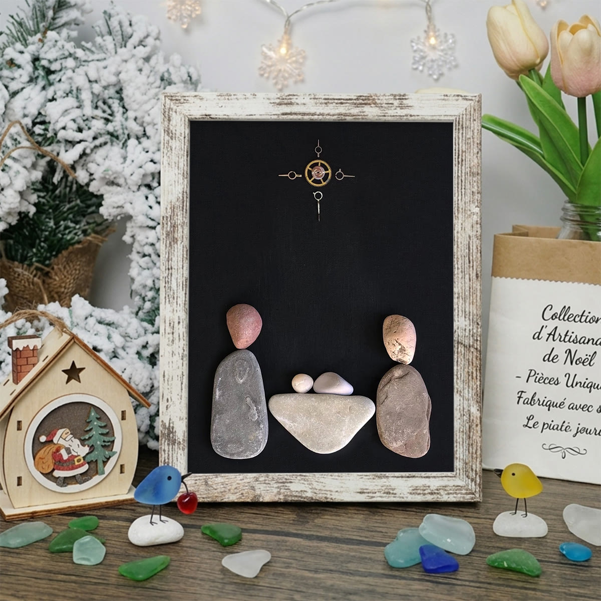 Holy Family Nativity Story Sea Glass Framed Art - Retro White - 8" X 6" - image 10