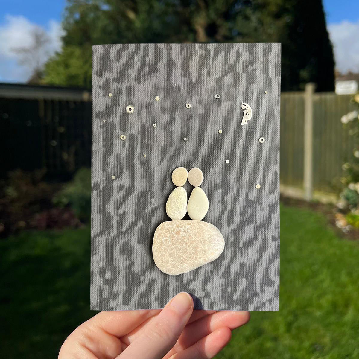 Romantic Night Sky Handmade Couple Sea Glass Framed Art - Seaglass Card - 8" X 6" - image 1