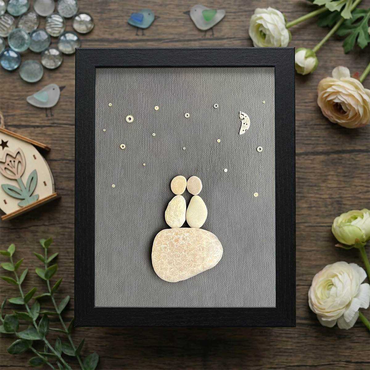 Romantic Night Sky Handmade Couple Sea Glass Framed Art - Black - 8" X 6" - image 8