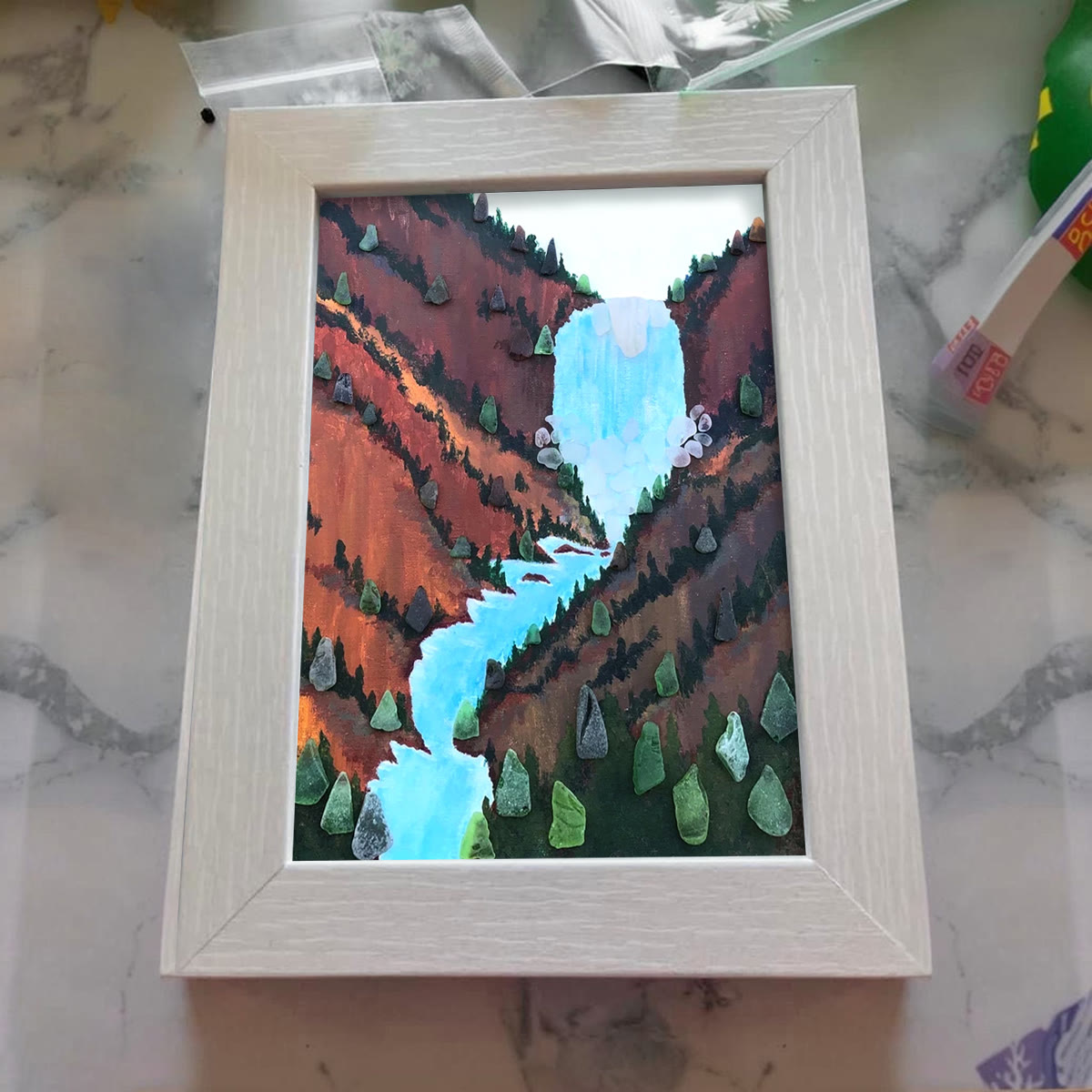 Waterfall Canyon Landscape Sea Glass Framed Art - image 4