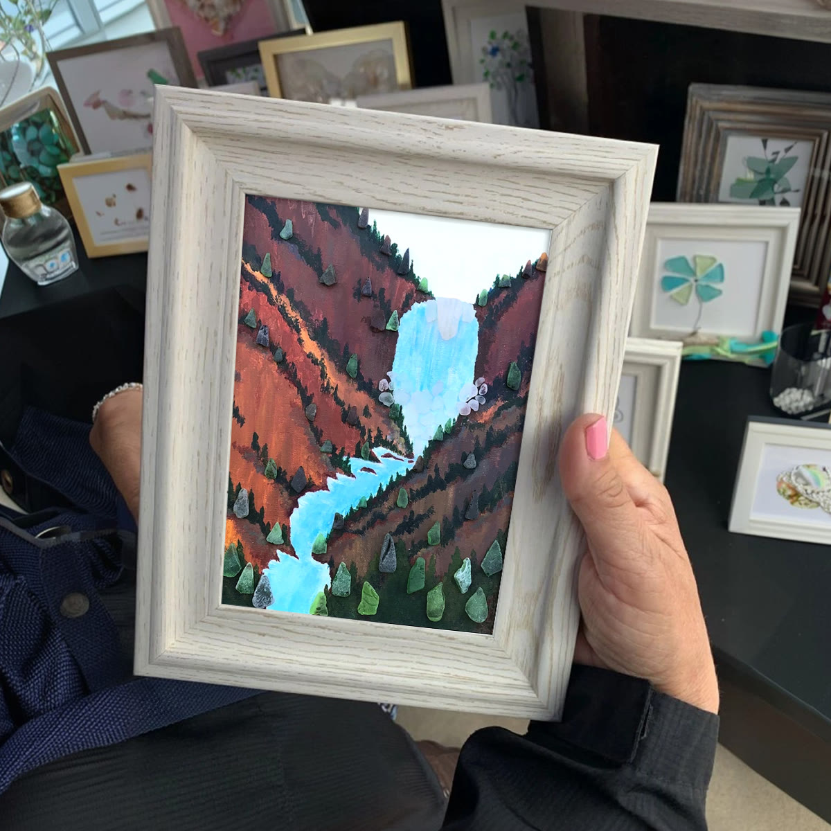 Waterfall Canyon Landscape Sea Glass Framed Art - image 3
