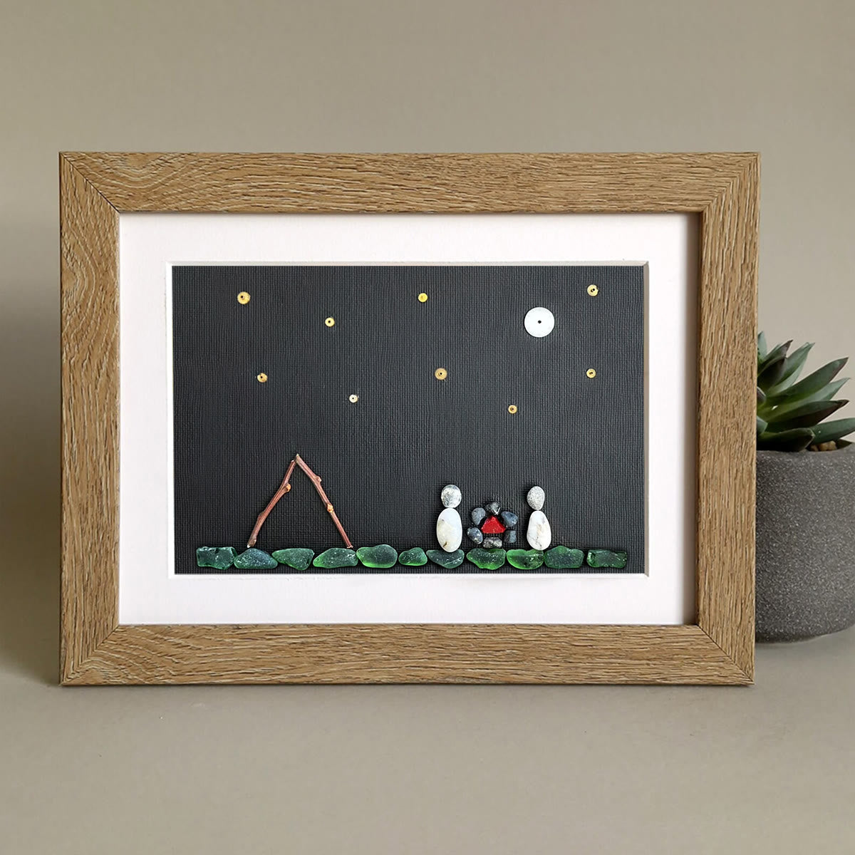 Moon & Stars Camping Couple Sea Glass Framed Art - image 5