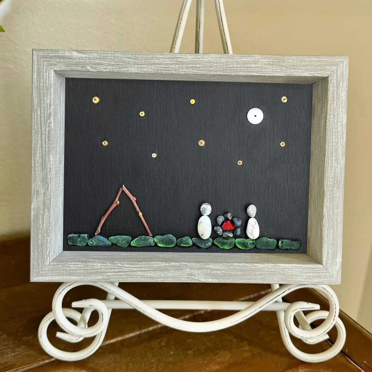 Moon & Stars Camping Couple Sea Glass Framed Art - image 0