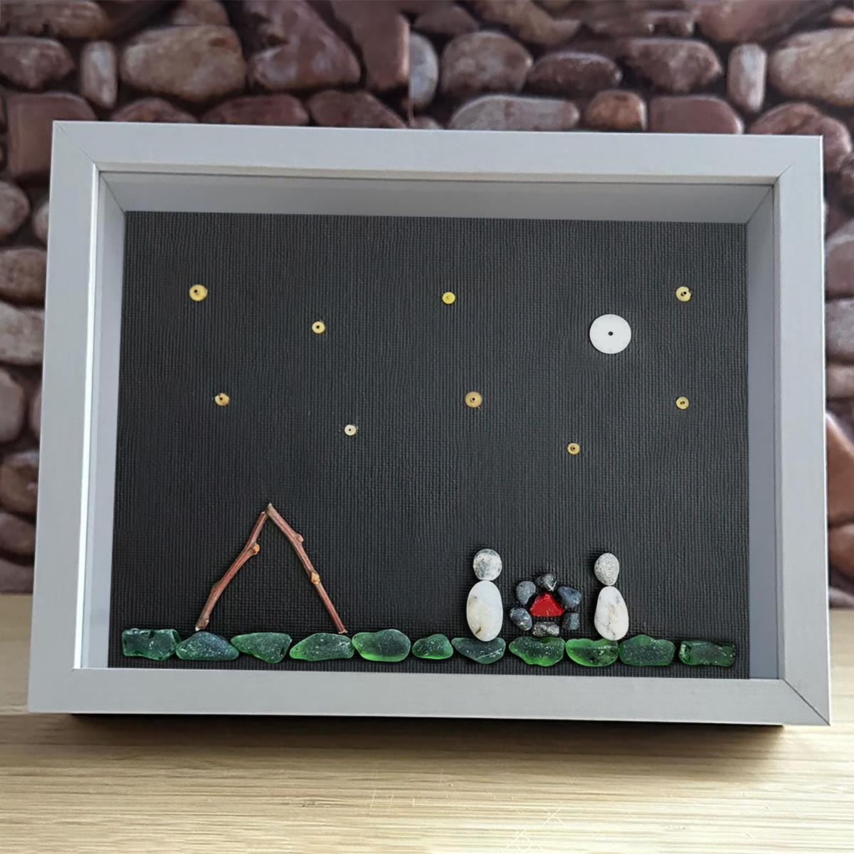 Moon & Stars Camping Couple Sea Glass Framed Art - image 6