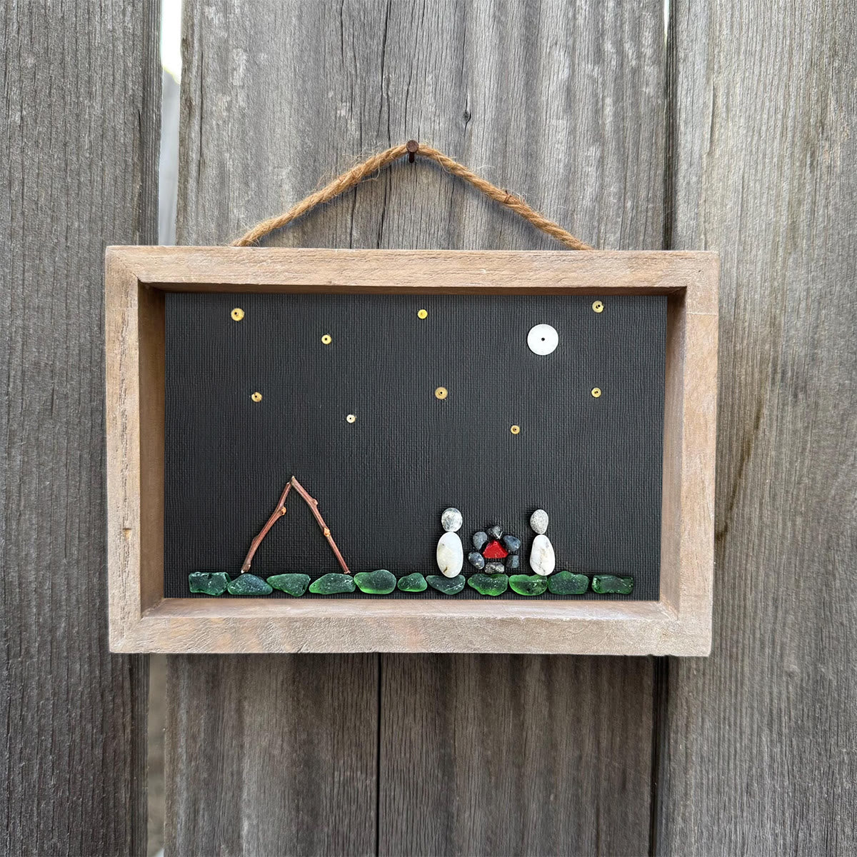Moon & Stars Camping Couple Sea Glass Framed Art - image 4