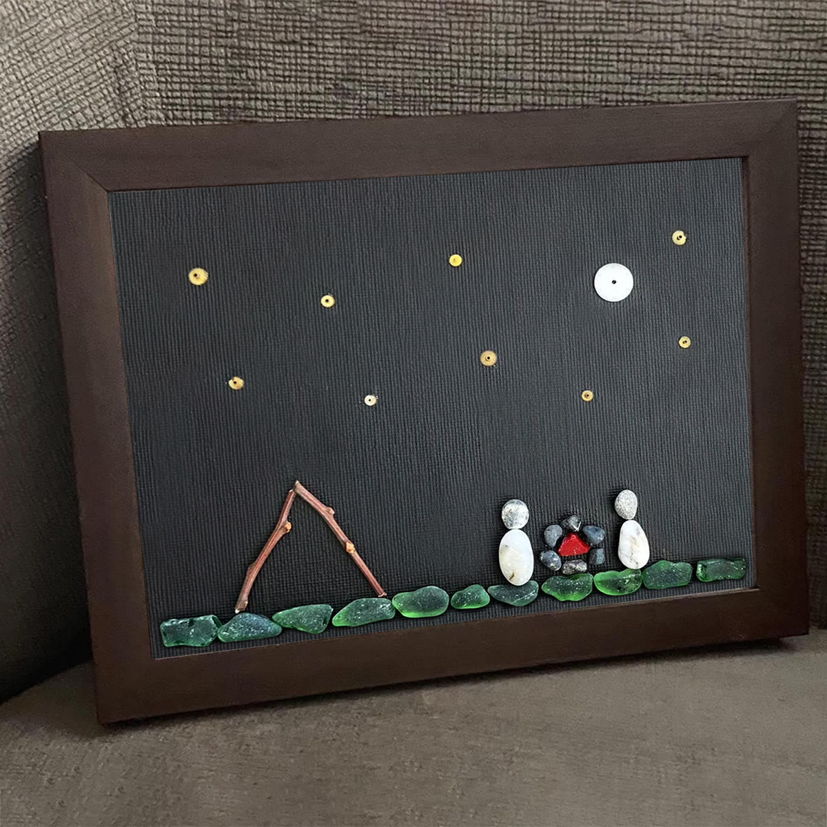 Moon & Stars Camping Couple Sea Glass Framed Art - image 7