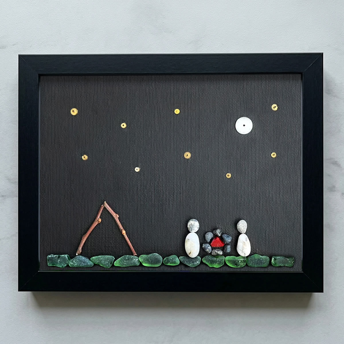 Moon & Stars Camping Couple Sea Glass Framed Art - Black - 6" X 8" - image 10