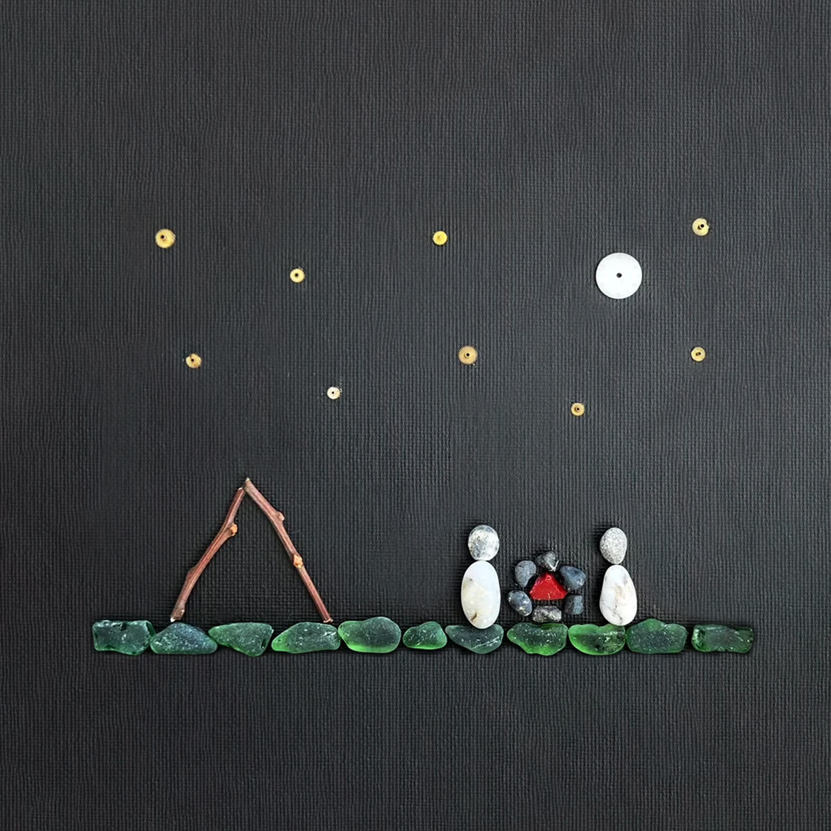 Moon & Stars Camping Couple Sea Glass Framed Art - image 2