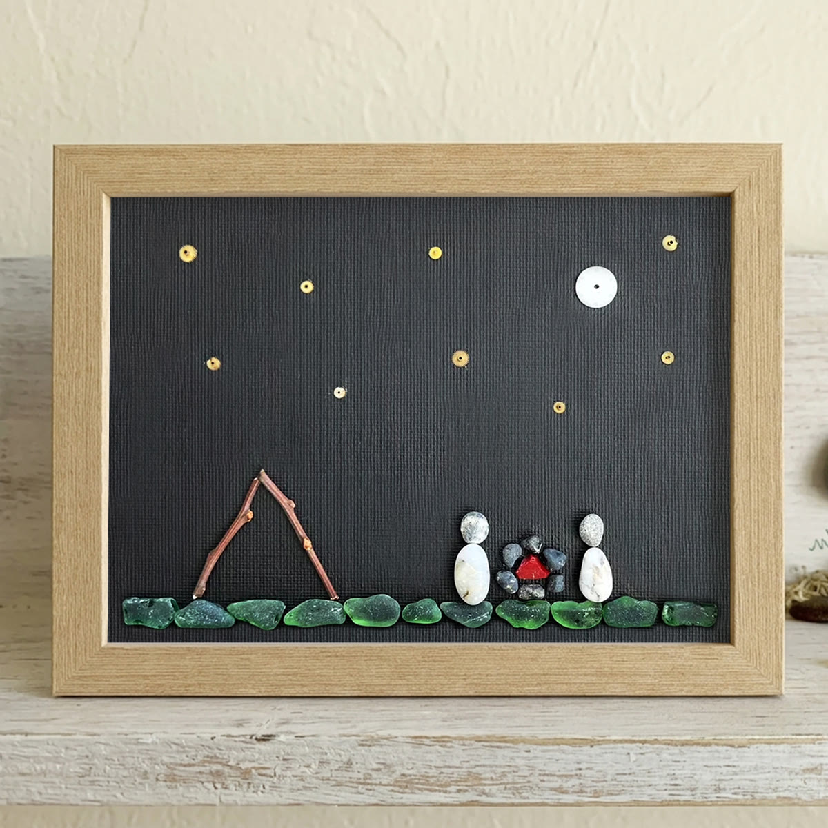 Moon & Stars Camping Couple Sea Glass Framed Art - Oak - 6" X 8" - image 8