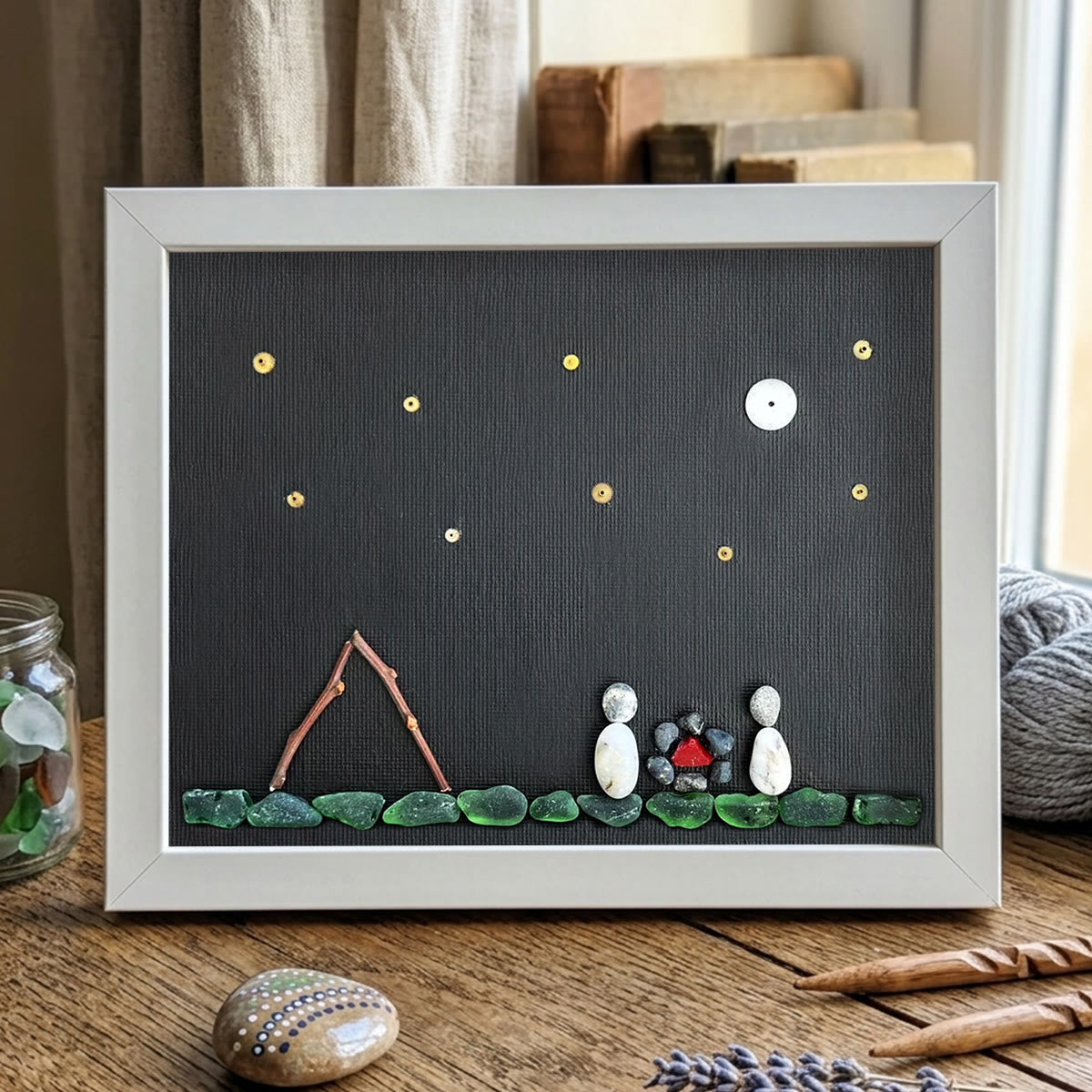 Moon & Stars Camping Couple Sea Glass Framed Art - White - 6" X 8" - image 11