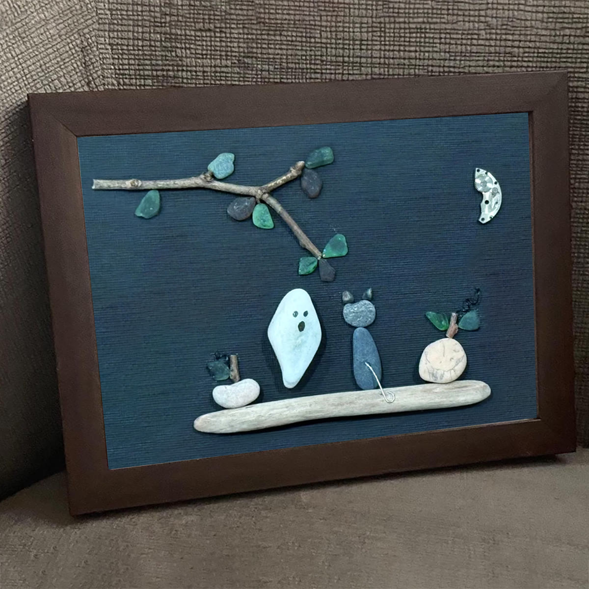 Spooky Cute Ghost & Cat Halloween Sea Glass Framed Art - image 7