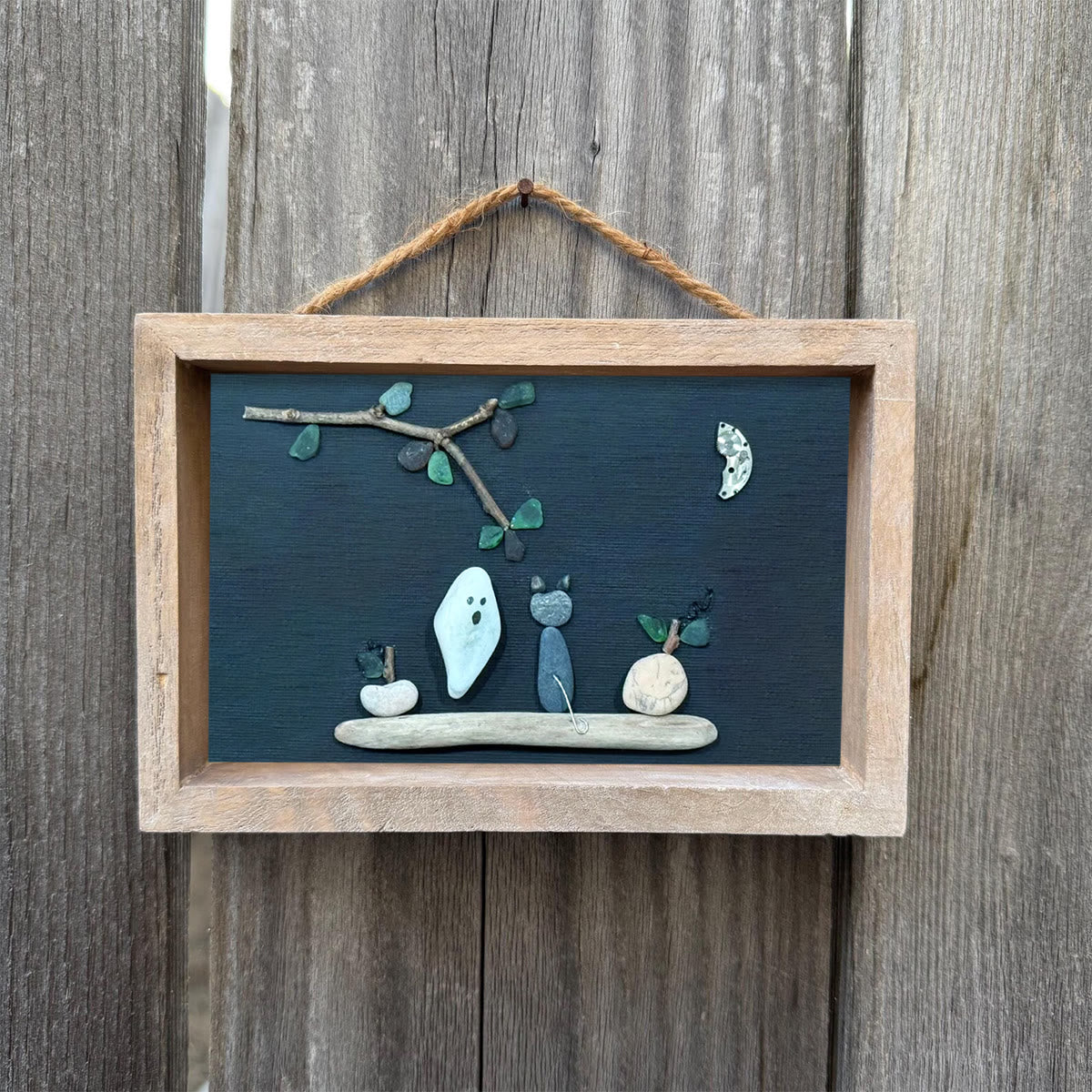 Spooky Cute Ghost & Cat Halloween Sea Glass Framed Art - image 5