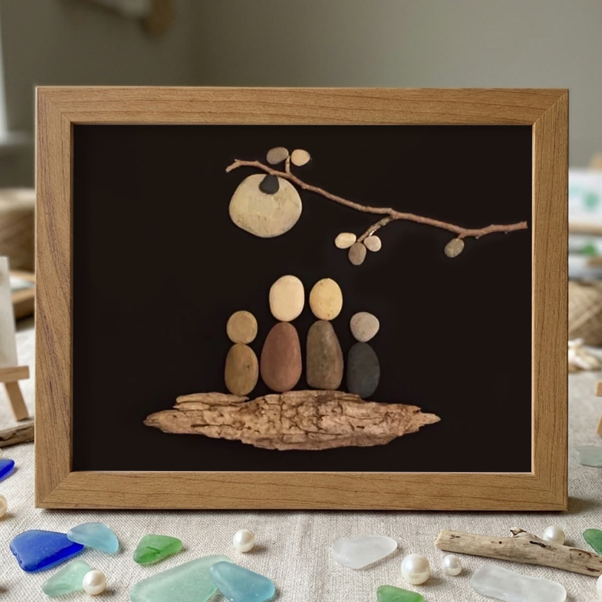 Together Under the Moon Family Sea Glass Framed Art - Walnut Brown - 6" X 8" - image 9