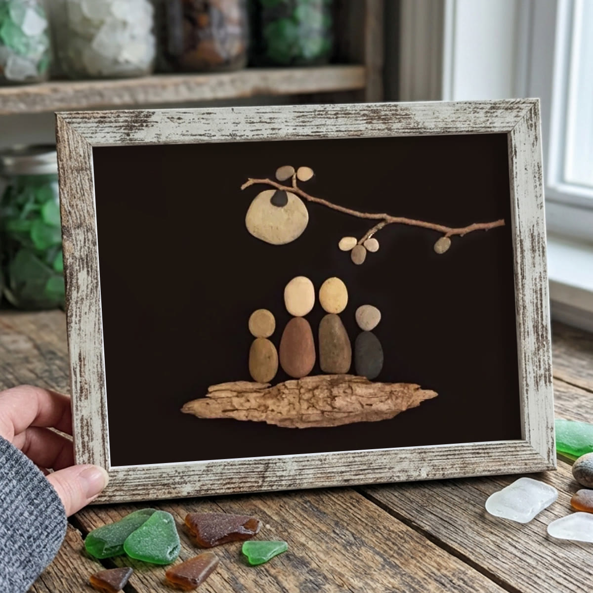 Together Under the Moon Family Sea Glass Framed Art - Retro White - 6" X 8" - image 12