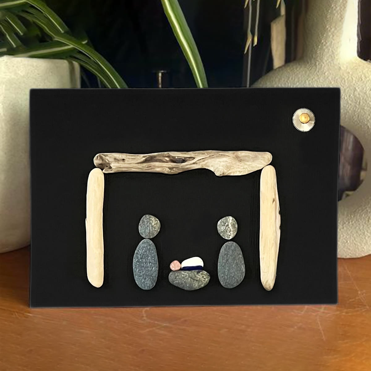 Contemporary Nativity Scene Sea Glass Framed Art - Seaglass Card - 6" X 8" - image 1