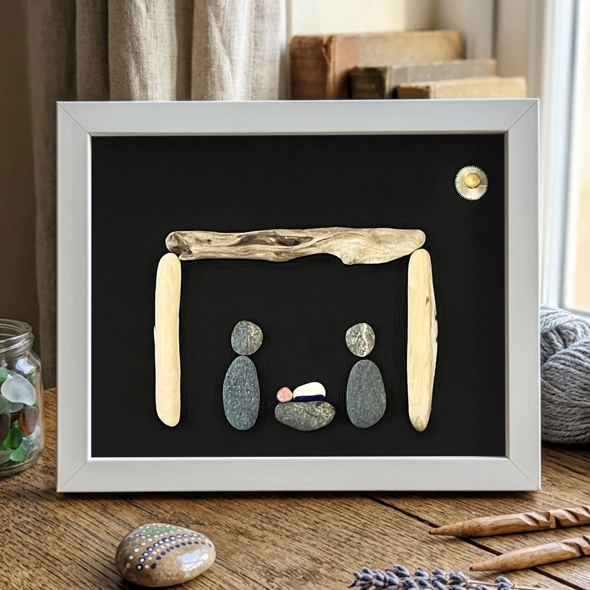 Contemporary Nativity Scene Sea Glass Framed Art - White - 6" X 8" - image 11
