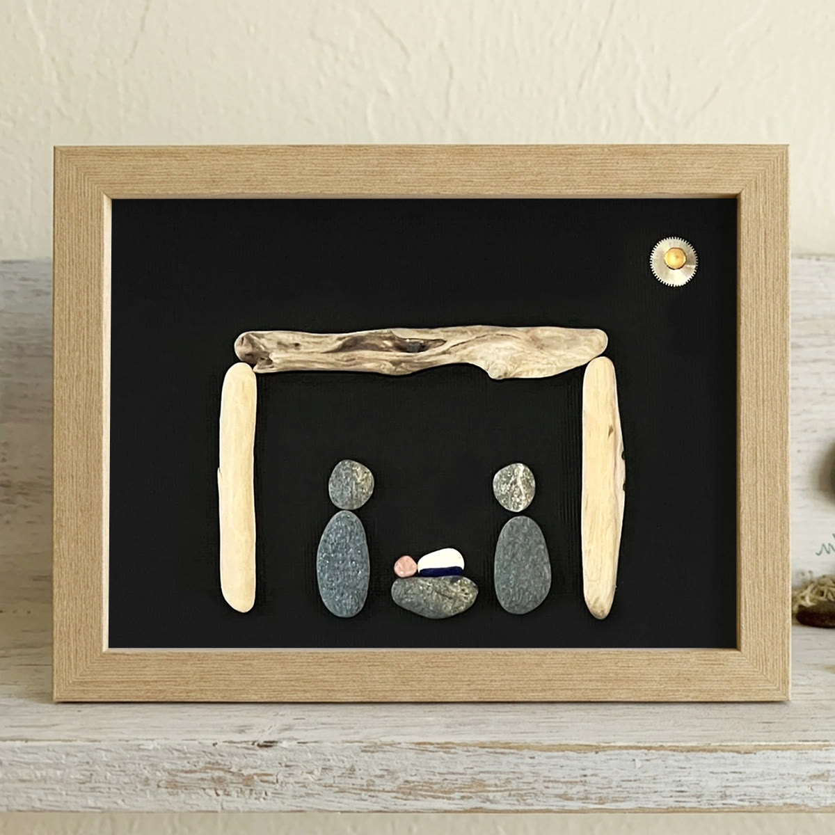 Contemporary Nativity Scene Sea Glass Framed Art - Oak - 6" X 8" - image 8