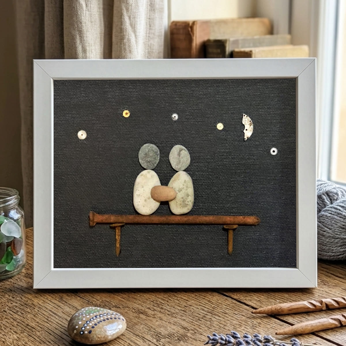 Hand In Hand Night Sky Couple Sea Glass Framed Art - White - 6" X 8" - image 11